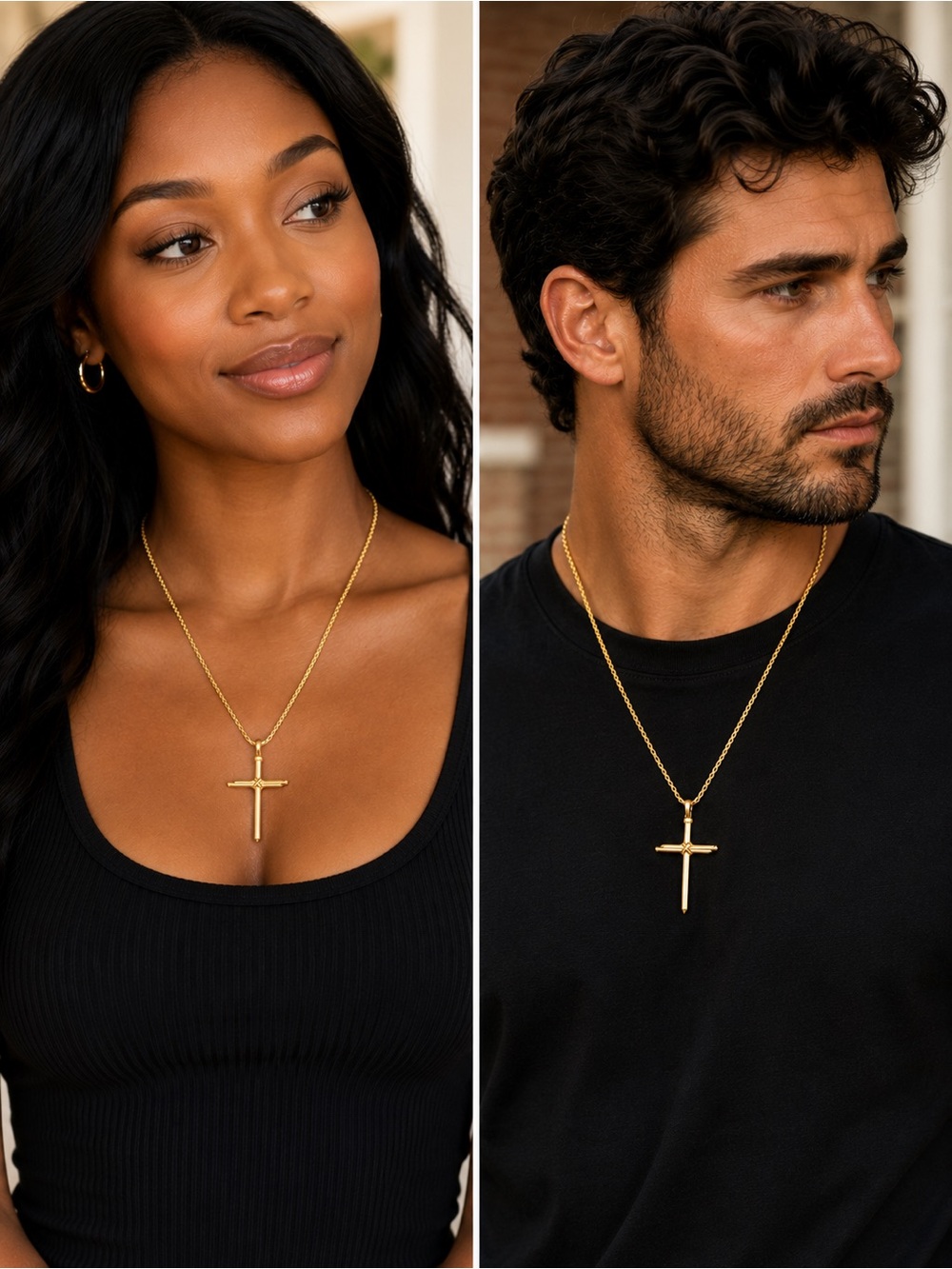 Gold-Tone 3 Nails Cross Pendant Necklace - Unisex